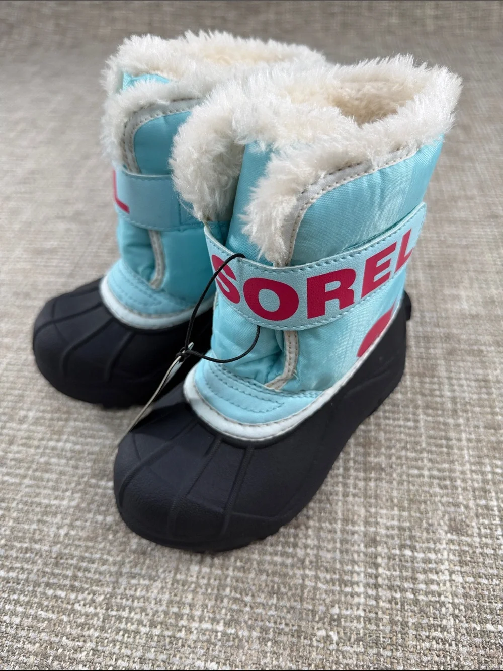 Sorel Kids Light Blue Winter Boots with white Faux Fur